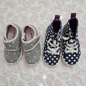 New Bundle 2 Carter's Toddler Girl Shoes Sneakers High tops 7 Baby Polka dot